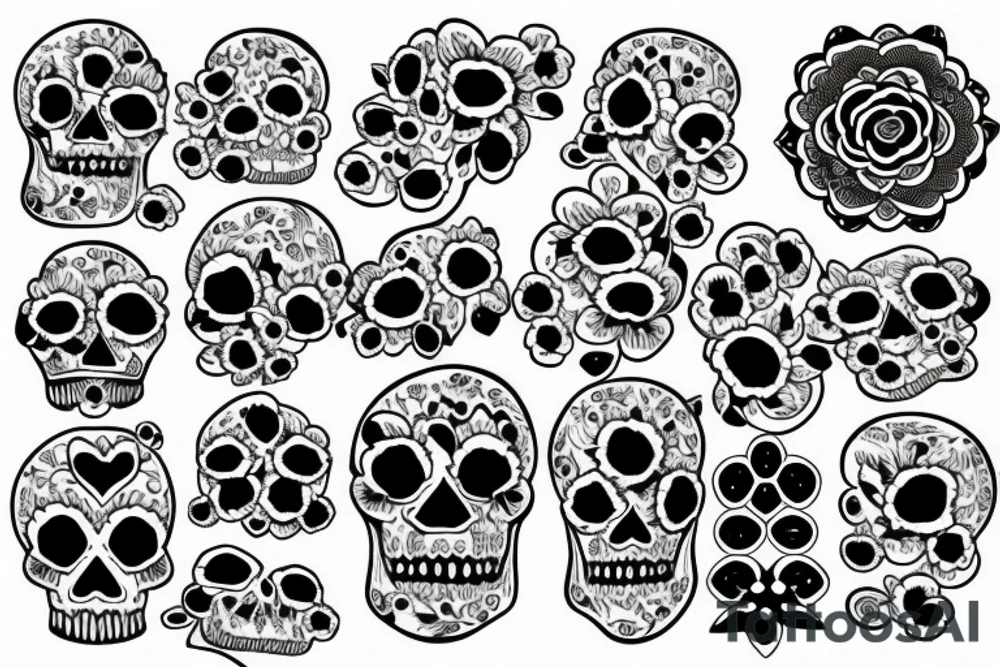Sleeve skulls flowers tattoo idea