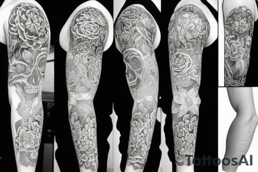 Sleeve skulls flowers Street art tattoo idea