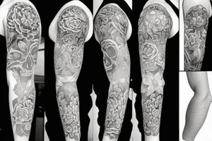 Sleeve skulls flowers Street art tattoo idea