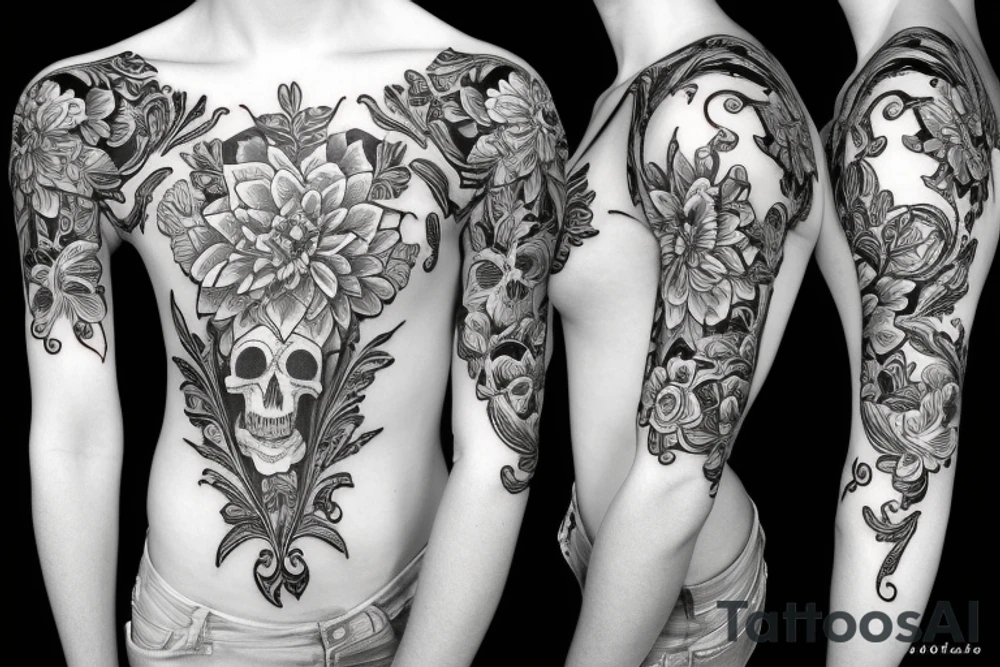 Sleeve skulls flowers Street art tattoo idea