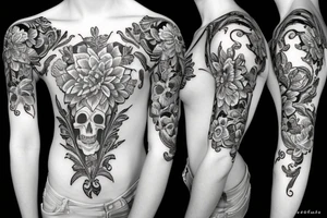 Sleeve skulls flowers Street art tattoo idea