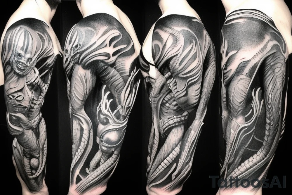 Sleeve tattoo. xenomorph and predator tattoo idea