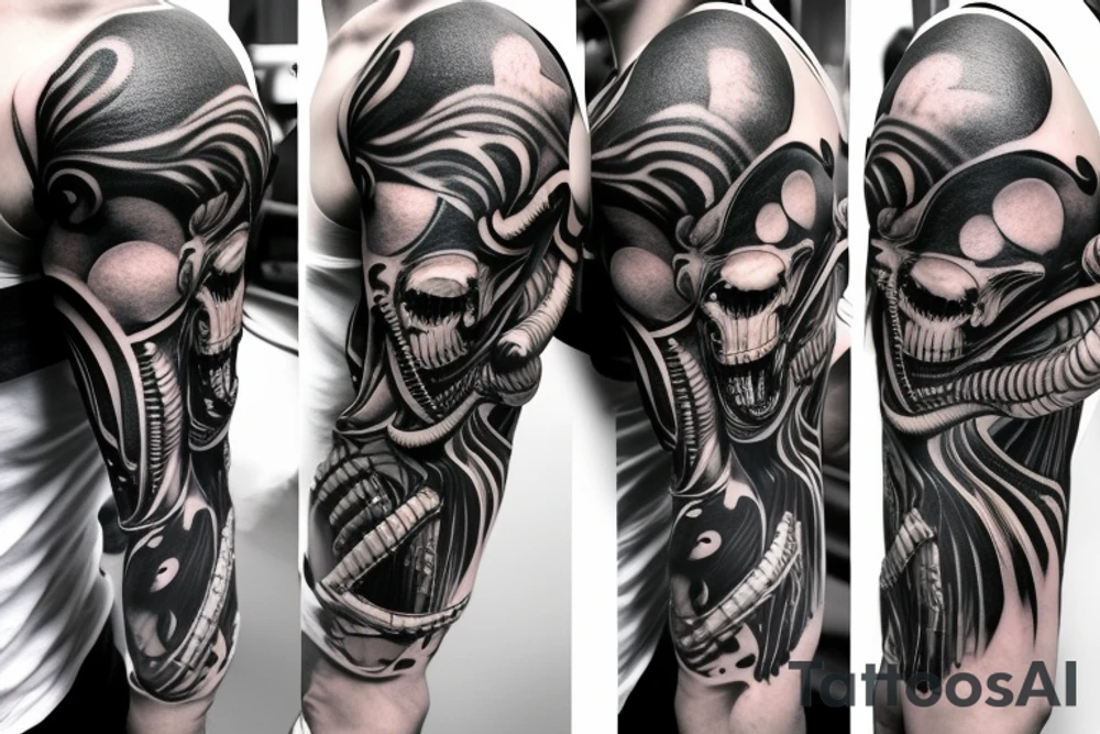 Sleeve tattoo. xenomorph and predator tattoo idea