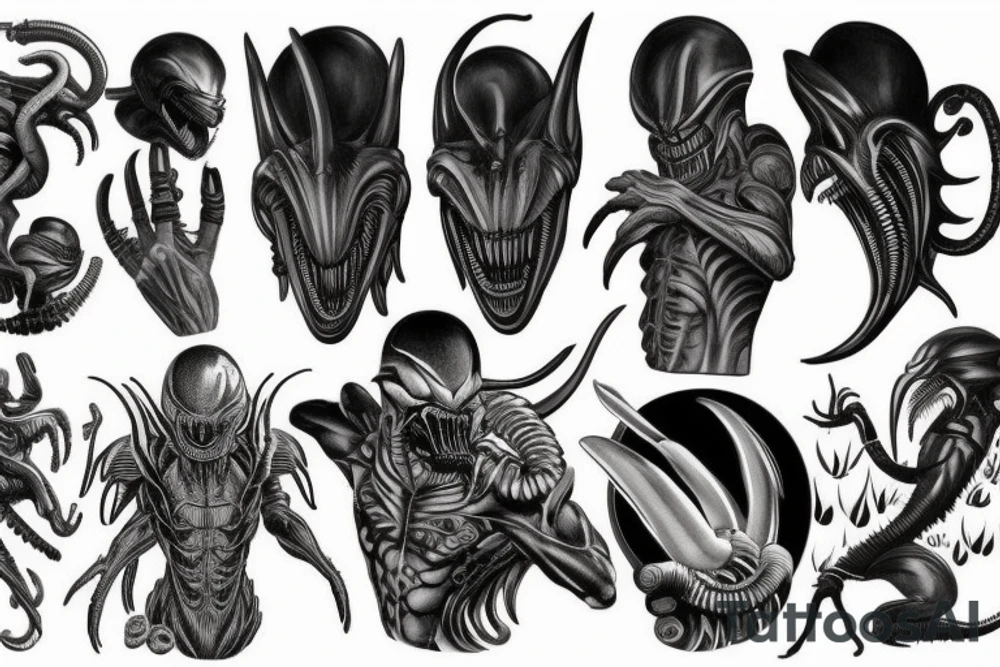 Sleeve tattoo. xenomorph and predator tattoo idea