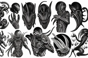 Sleeve tattoo. xenomorph and predator tattoo idea
