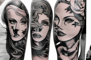 Sleeve tattoo.  Devil lady with cigarette tattoo idea