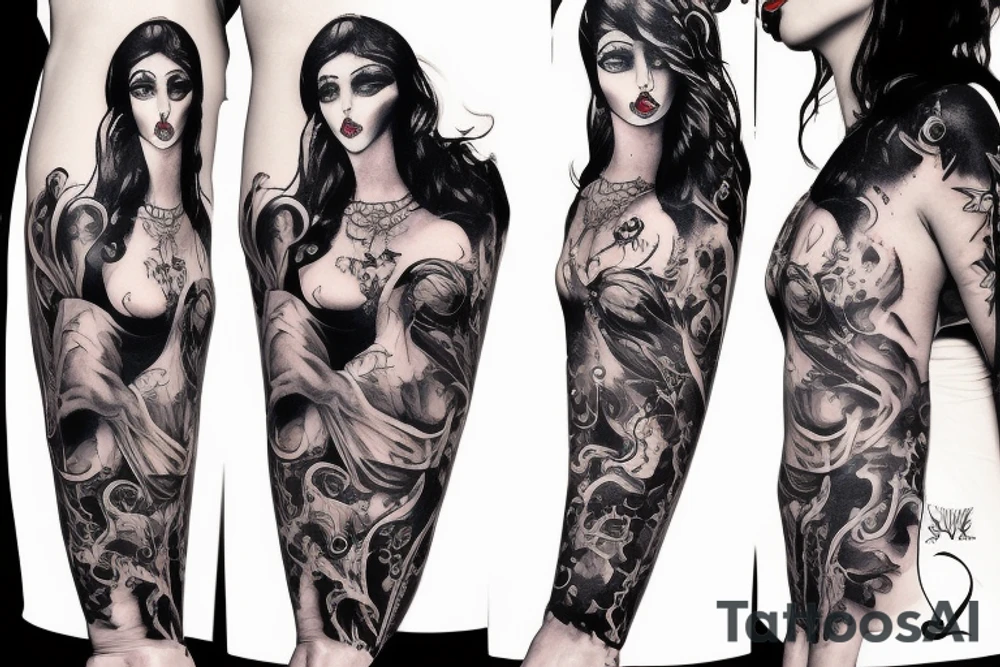 Sleeve tattoo.  Devil lady with cigarette tattoo idea