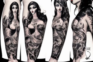 Sleeve tattoo.  Devil lady with cigarette tattoo idea