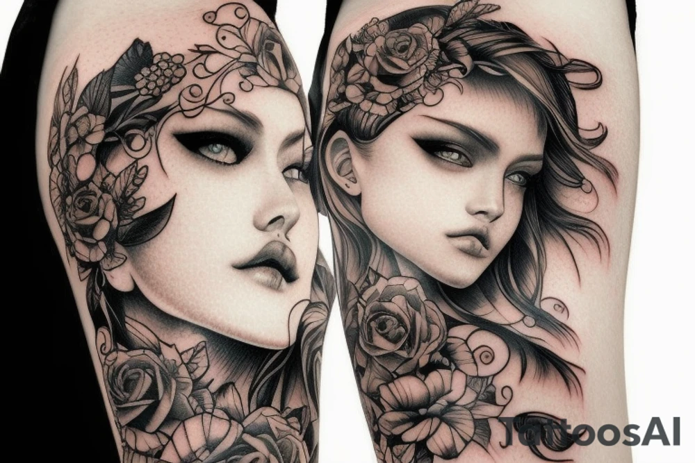 Sleeve tattoo. Beatiful face tattoo idea