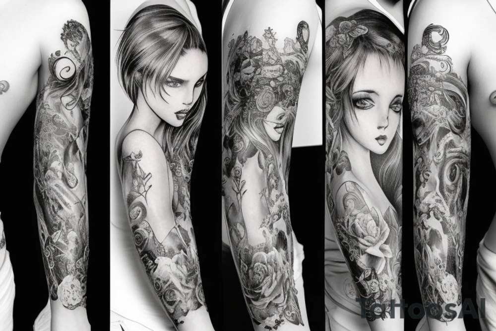 Sleeve tattoo. Beatiful faces tattoo idea