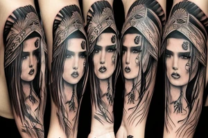 Sleeve tattoo. Beatiful native american girls warrior face tattoo idea