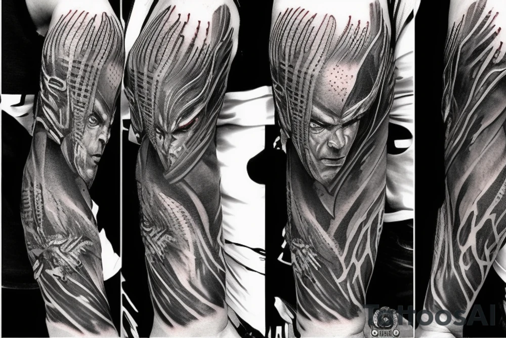 Sleeve tattoo. Predator killing Magneto. tattoo idea