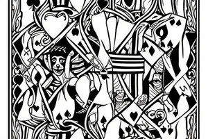 King of clubs coming out of the card with the queen of hearts and the queen of hearts coming out of the card and  handing up a Diamond and a heart to the king of clubs I mentioned earlier. tattoo idea