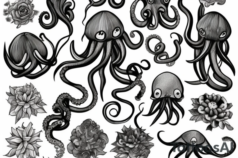 Flower head of octopus tattoo idea