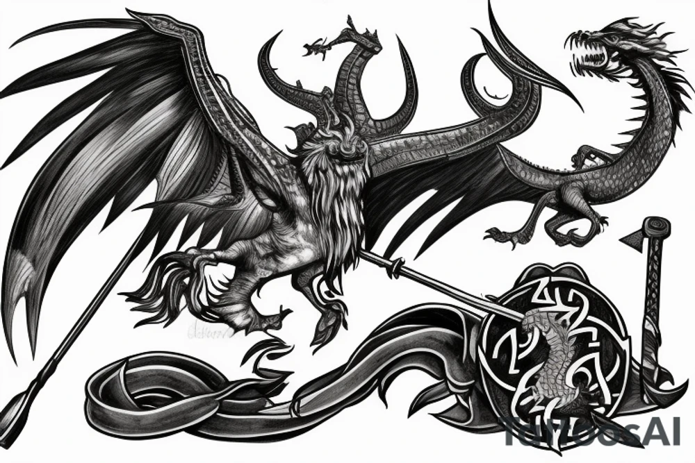 Viking flying on a dragon with a hammer in his hand tattoo idea