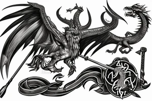 Viking flying on a dragon with a hammer in his hand tattoo idea