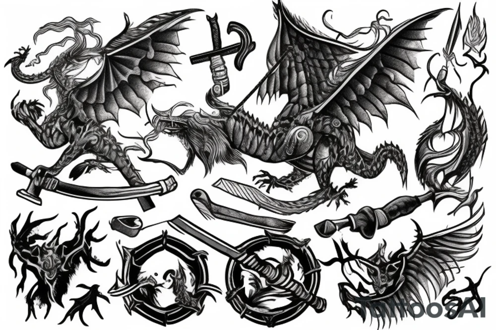 Viking flying on a dragon with a hammer in his hand tattoo idea