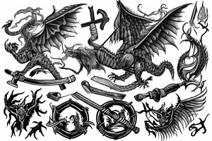 Viking flying on a dragon with a hammer in his hand tattoo idea
