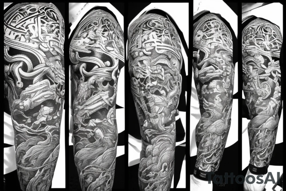 Viking flying on a dragon with a hammer in his hand tattoo idea