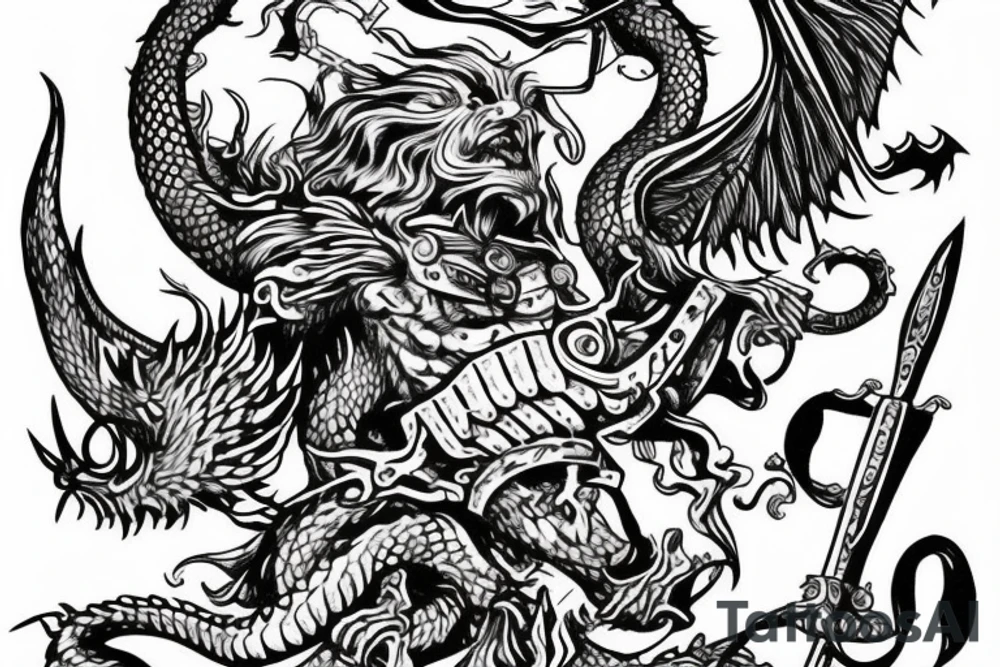 Viking flying on a dragon with a hammer in his hand tattoo idea