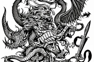 Viking flying on a dragon with a hammer in his hand tattoo idea
