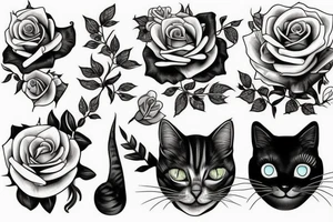 cat and rose tattoo idea