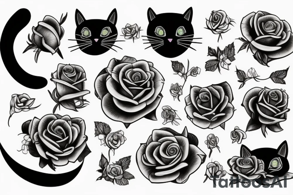 cat and rose tattoo idea