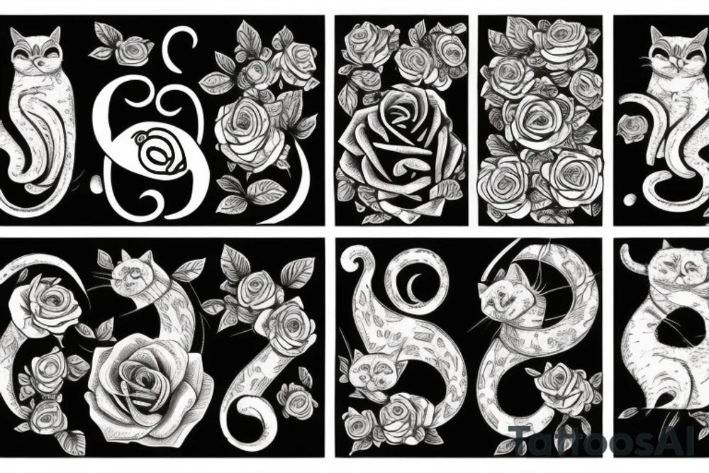 cat and rose tattoo idea