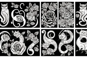 cat and rose tattoo idea