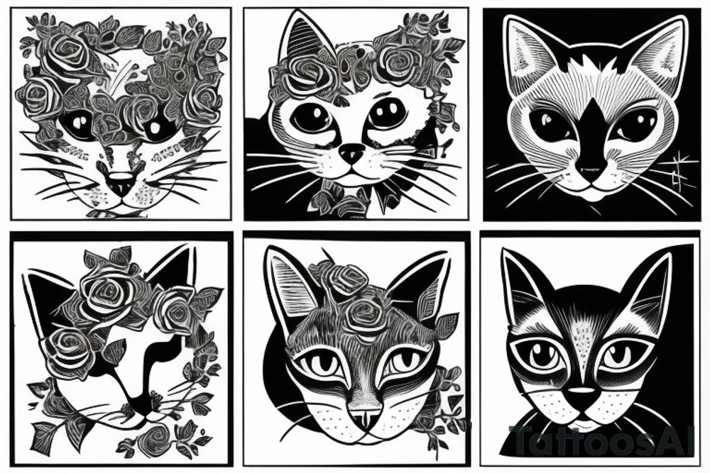 cat and rose tattoo idea