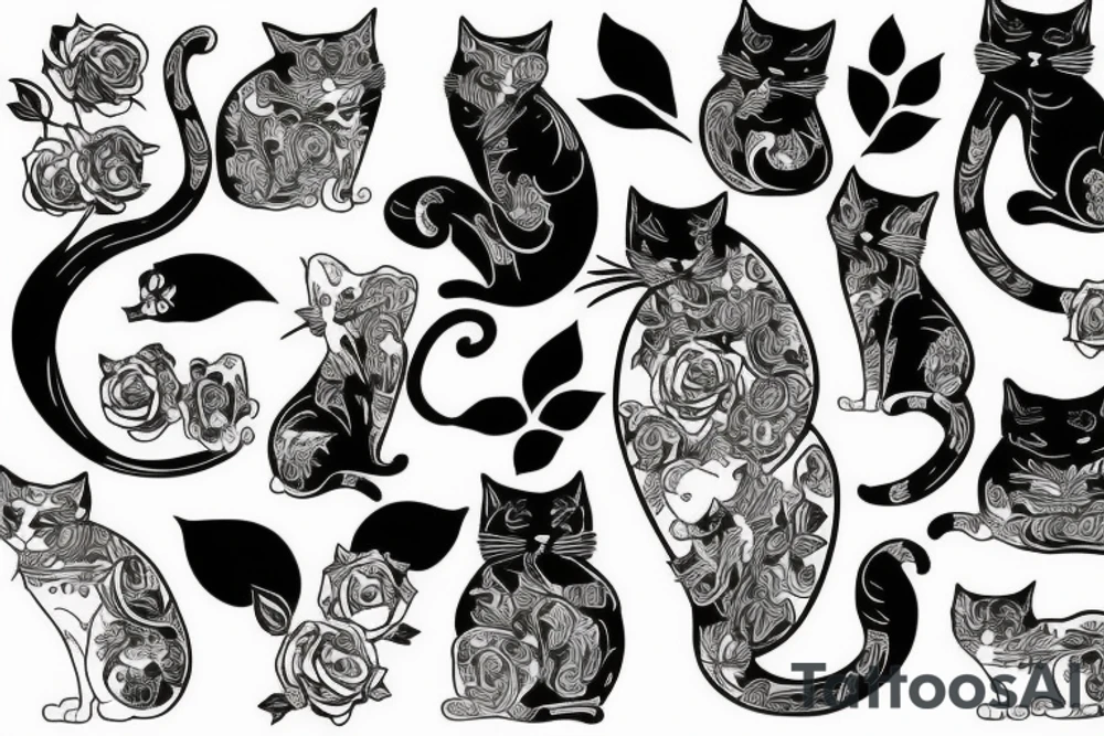 cat and rose tattoo idea