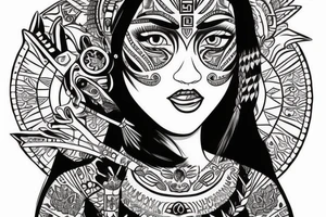 Aztec princess detailed portrait with beautiful eyes tattoo idea