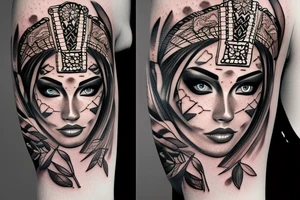 Aztec princess detailed portrait with beautiful eyes tattoo idea