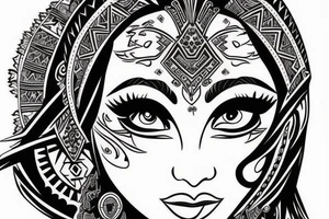 Aztec princess full face portrait with blue eyes detailed tattoo idea