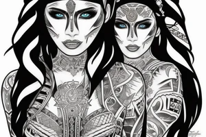 Aztec princess full face portrait with blue eyes detailed tattoo idea