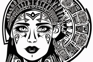 Aztec princess full face portrait with blue eyes detailed tattoo idea