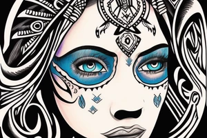 Aztec princess full face portrait with blue eyes detailed hand drawn tattoo idea