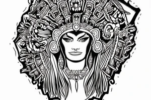 Beautiful Aztecs princess portrait hand detail drawn tattoo idea