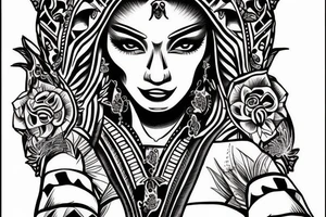 Beautiful Aztecs princess portrait hand detail drawn tattoo idea