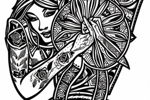 Beautiful Aztecs princess portrait hand detail drawn tattoo idea