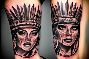 Beautiful Aztecs princess portrait hand detail drawn eyes tattoo idea