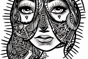 Beautiful Aztecs princess portrait hand detail drawn eyes tattoo idea