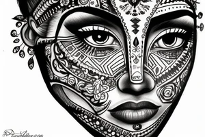 Beautiful Aztecs princess portrait hand detail drawn eyes with a lot of detail tattoo idea