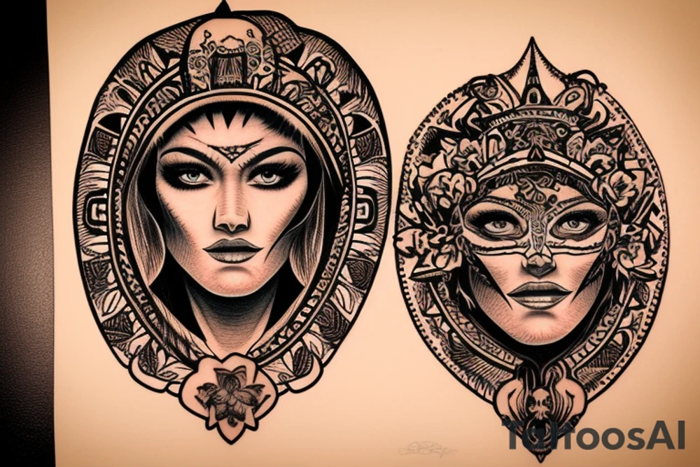 Beautiful Aztecs princess portrait hand detail drawn eyes with a lot of detail tattoo idea