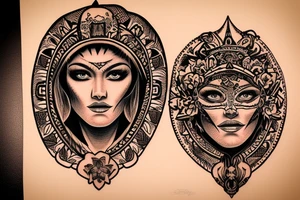 Beautiful Aztecs princess portrait hand detail drawn eyes with a lot of detail tattoo idea