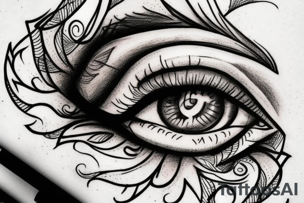 Hand drawn detail oriented woman eyes tattoo idea