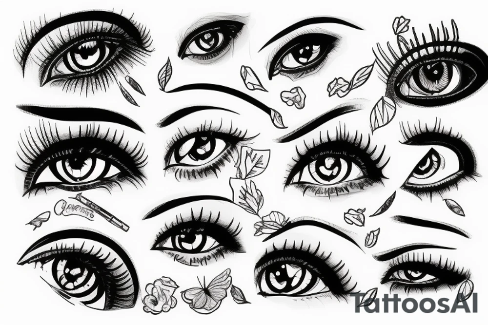 Hand drawn detail oriented woman set of eyes tattoo idea