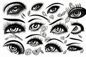 Hand drawn detail oriented woman set of eyes tattoo idea