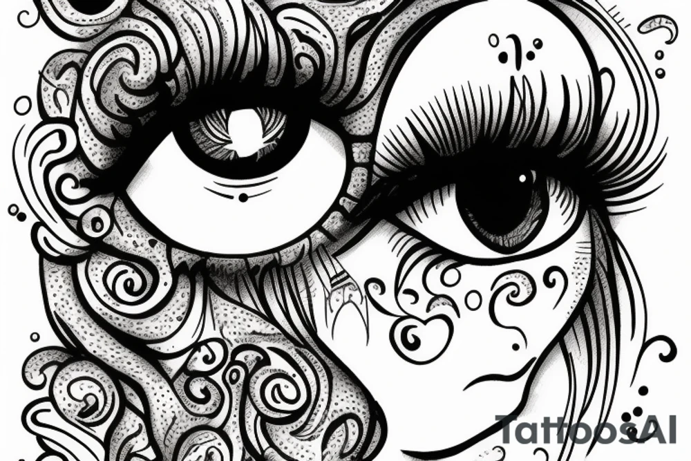 Hand drawn detail oriented woman set of eyes tattoo idea