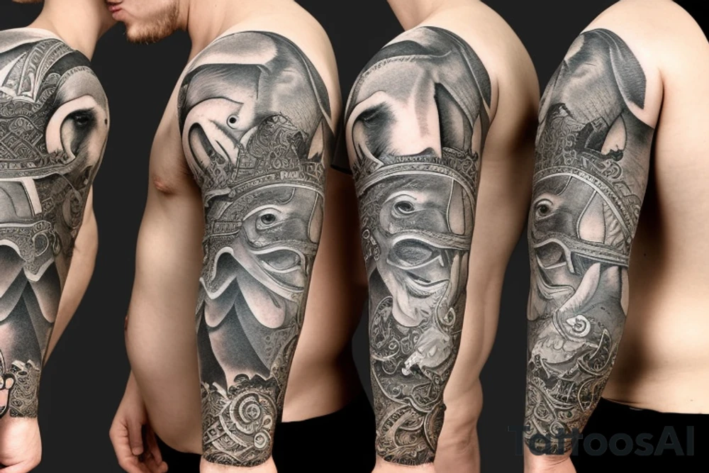 a god that is a mix of elephant, tiger, pirate tattoo idea